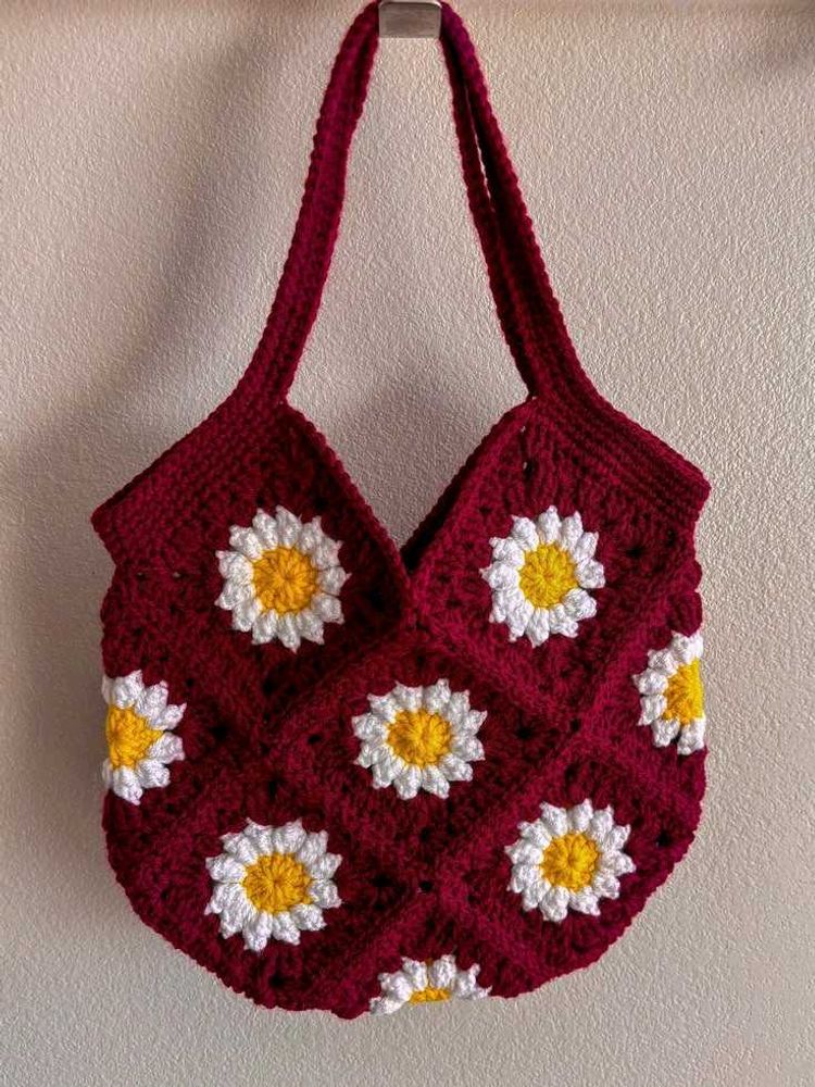 Handmade Crochet Daisy Shoulder Bag