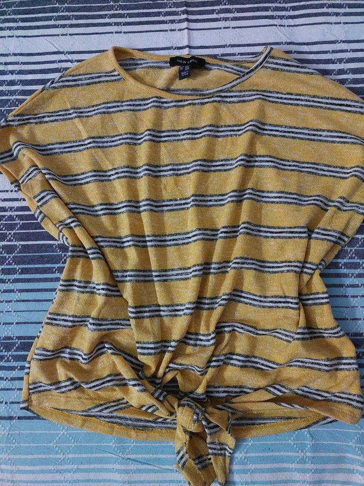 Yellow Striped Knot-Front Top
