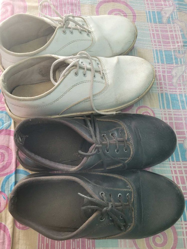 Pair of White &amp; Black Lace-Up school