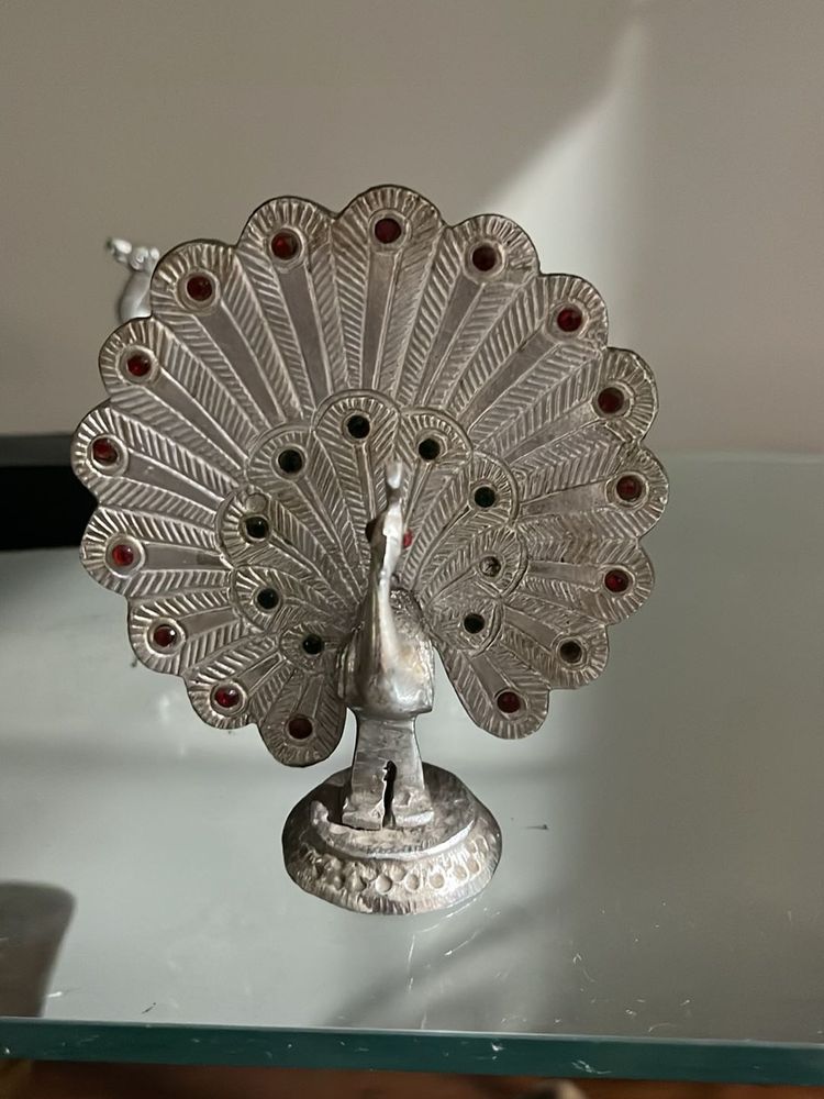 Decorative Silver Peacock Showpiece