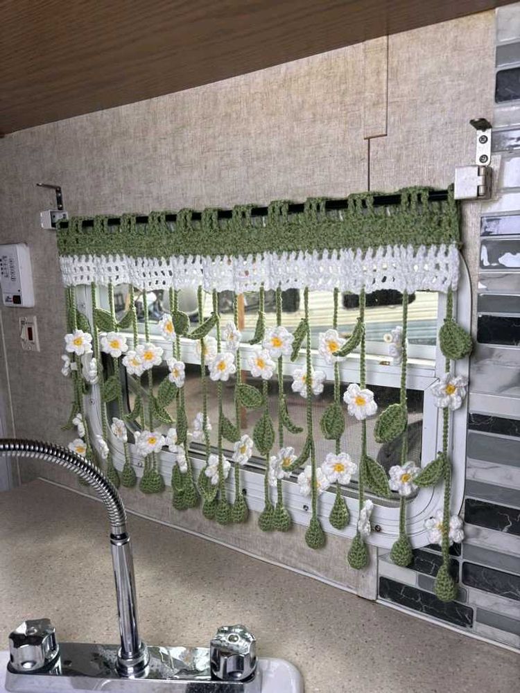 Crocheted Floral Curtain Valance