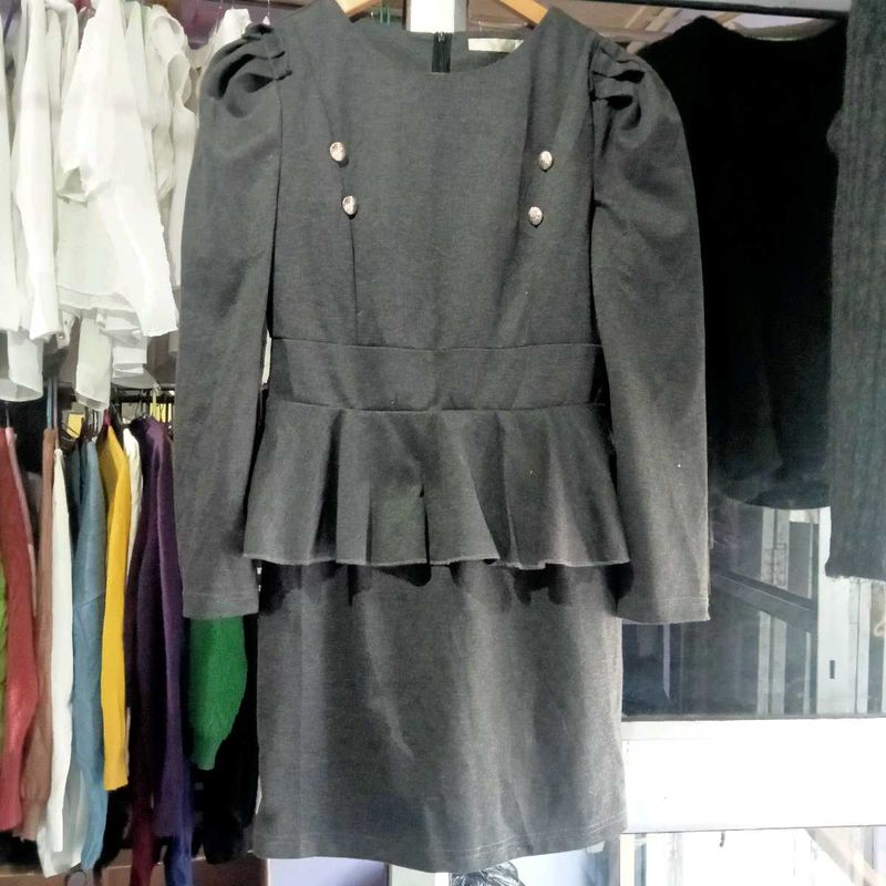 Gray Peplum Bodycon Dress