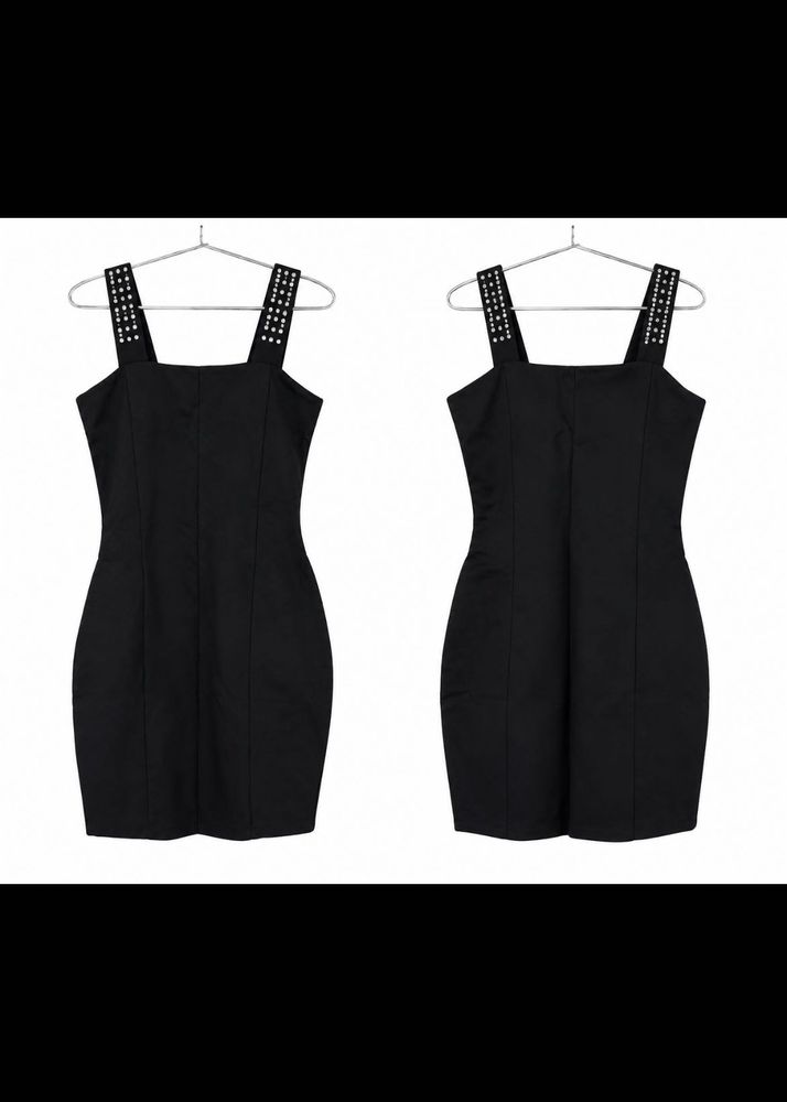 Chic Black Dress with Embellished Straps