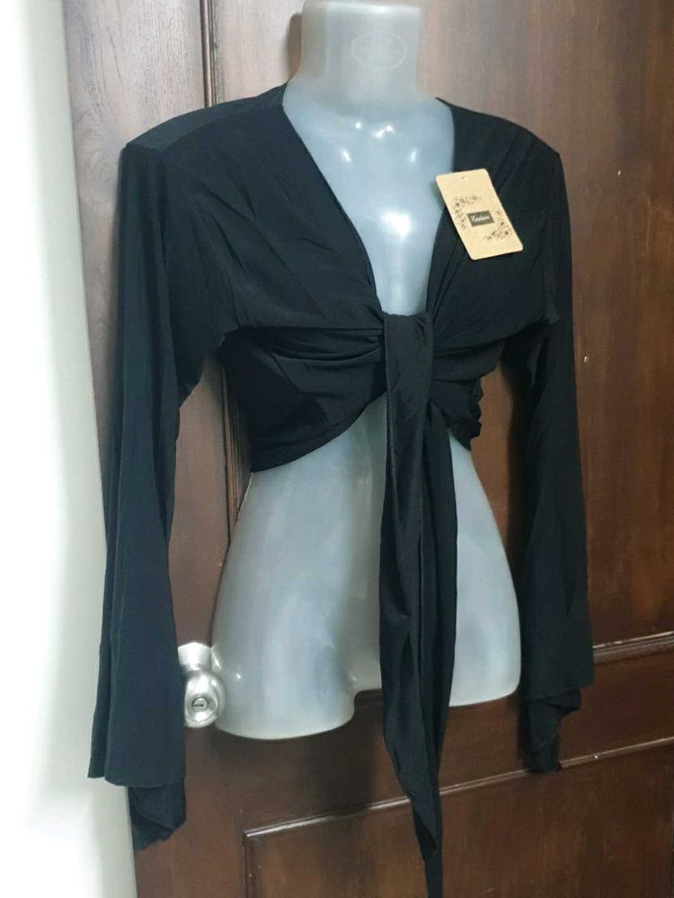 Chic Tie-Front Black Crop Top no 124