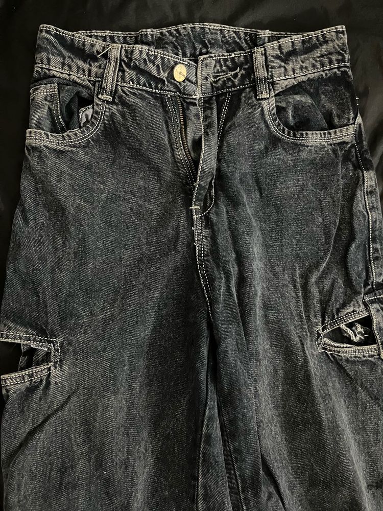 Distressed Denim Cargo Pants