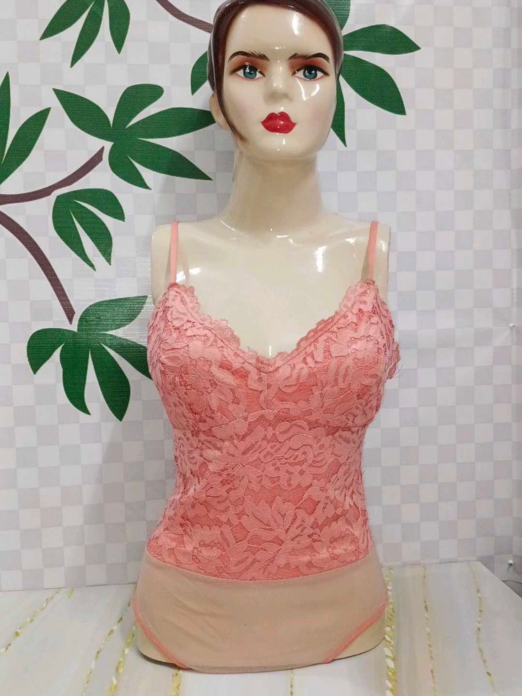 (300)Coral Lace Cami Bodysuit