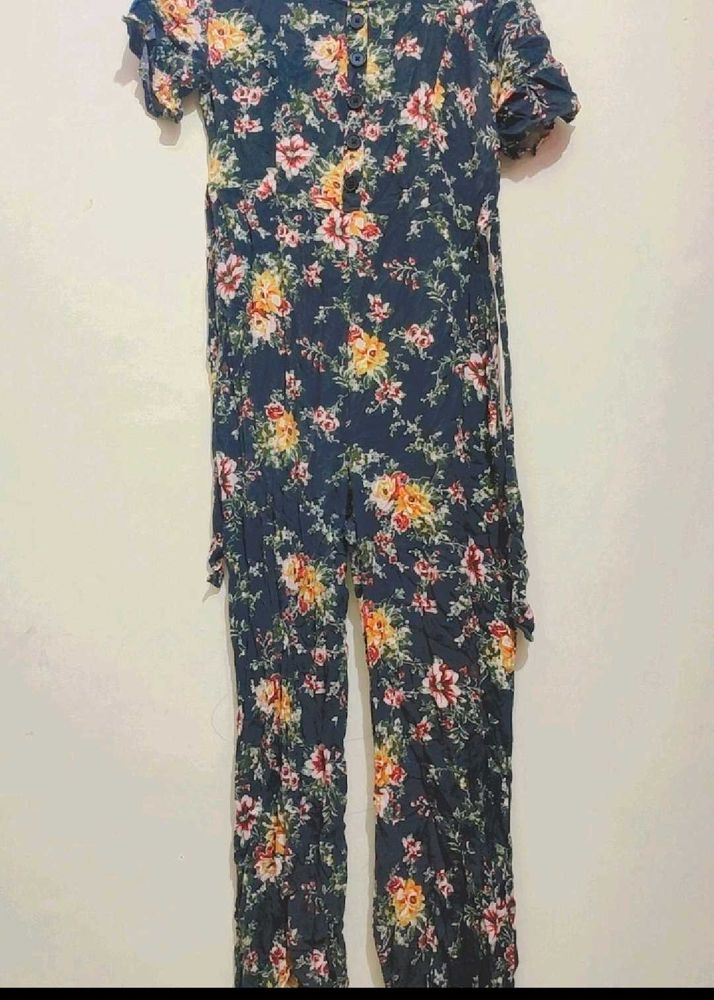 Grey Jumpsuit Multi Floral Print For 30 Bust