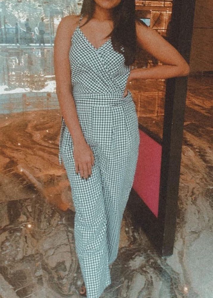 Gingham Print Jumpsuit with belt