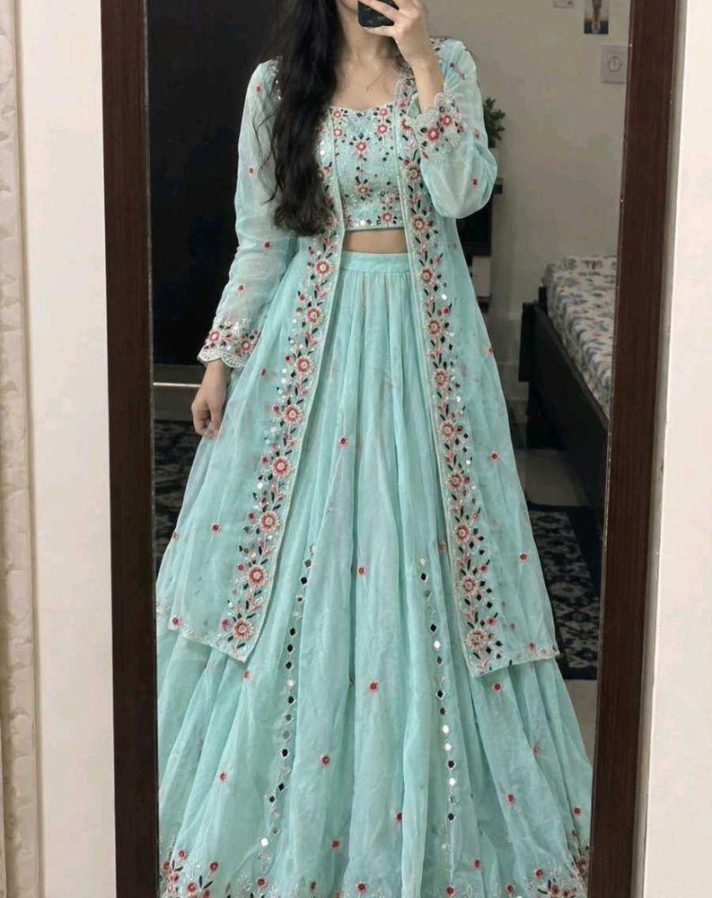 🌸 Beautiful Mint Green Ghagra Choli Set 🌸