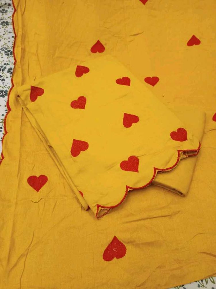 Yellow Heart Print Dress Material