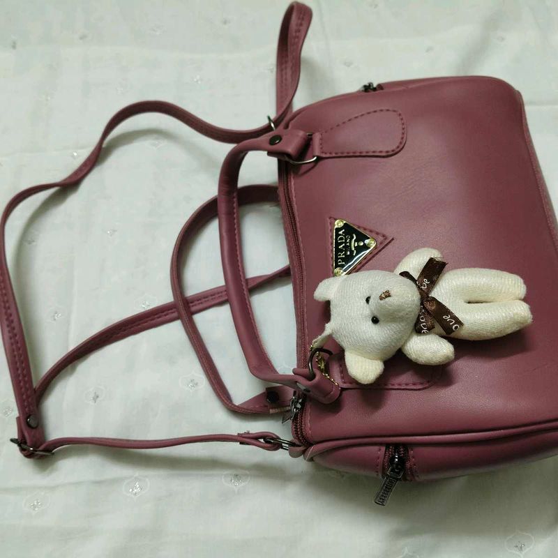 Cute Pink Crossbody Bag with Teddy Charm