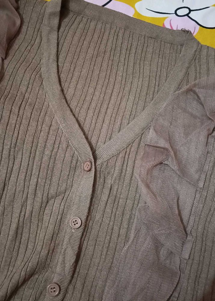 Lightweight Knit Cardigan with Sheer Sleeves