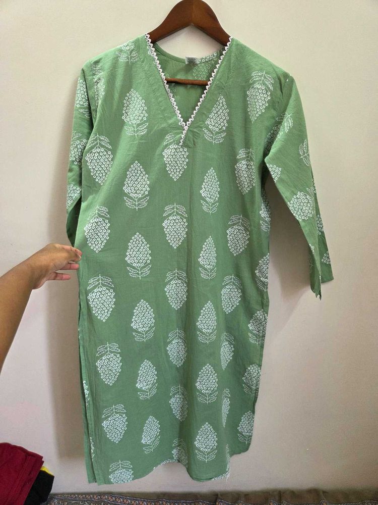 Green Printed Kurta