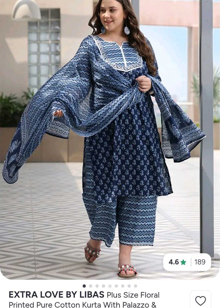 Pure Cotton Blue Floral Print 3 pc suit