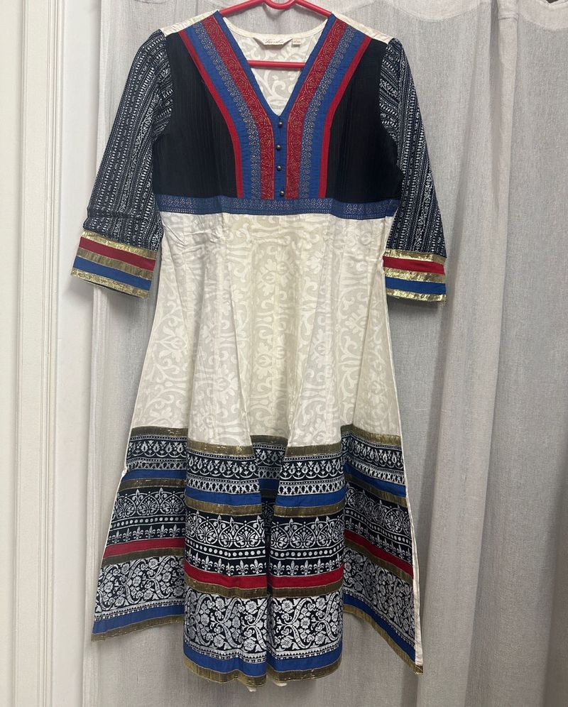 Beautiful White Black And Multicolor Anarkali Kurt