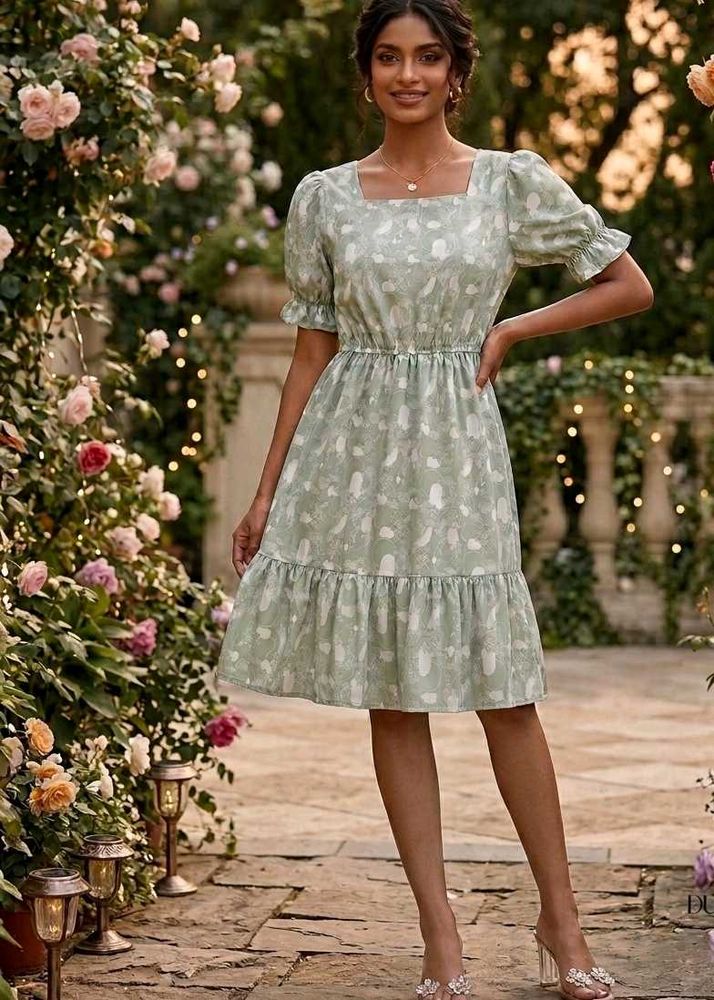 Sage Green Floral Print Midi Dress