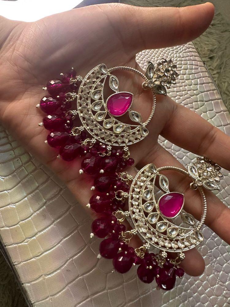 Heavy Rani Kundan Pearl Chandbali