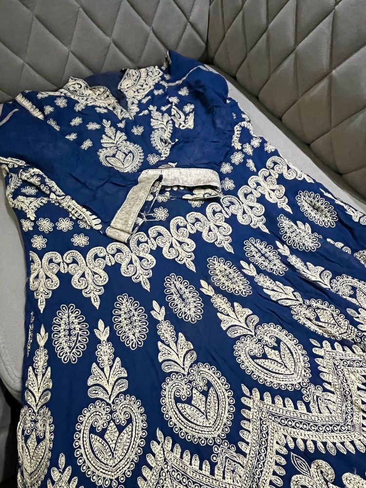 Royal Blue Printed Ethnic Gown