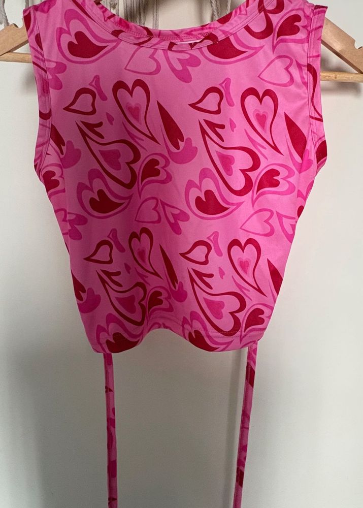 Pink Heart Print Crop Top