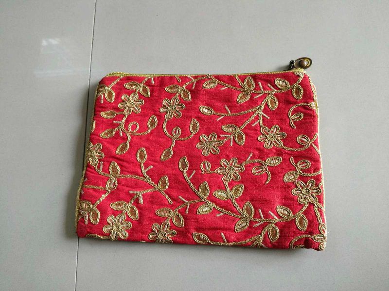 Red Embroidered Pouch