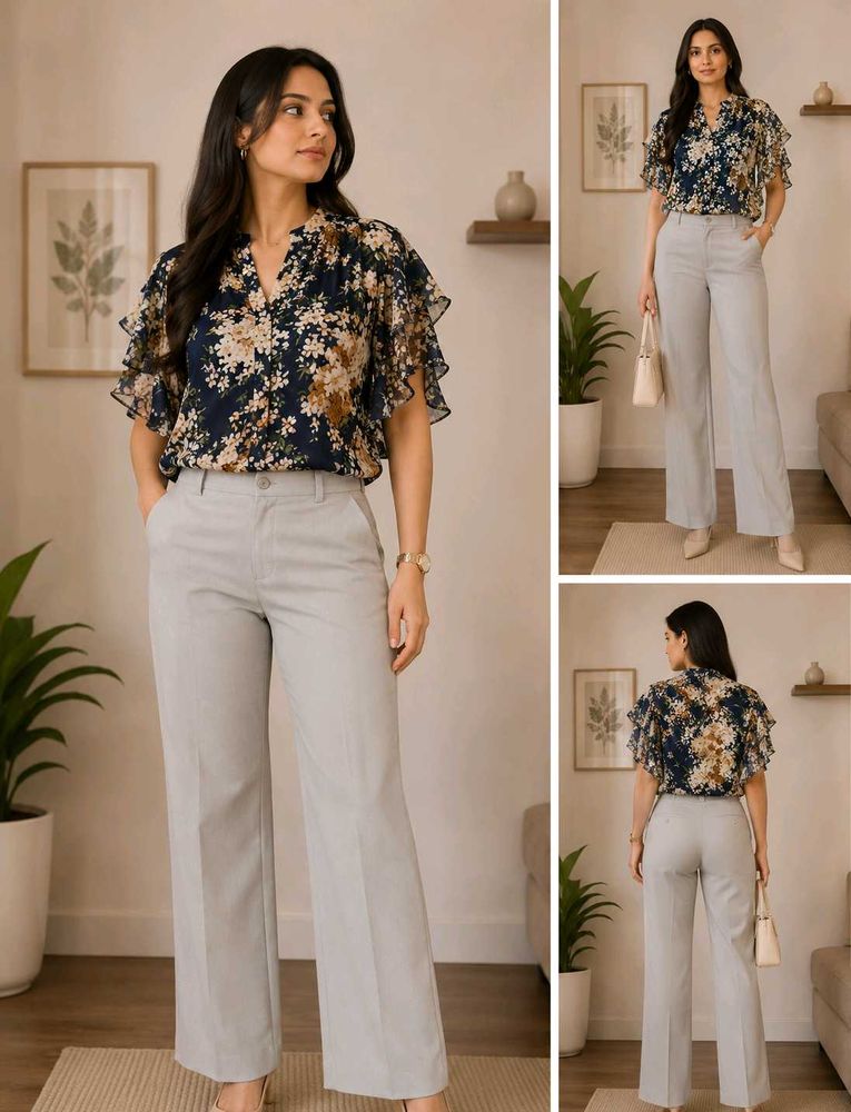 Chic Floral Print Flutter trousers