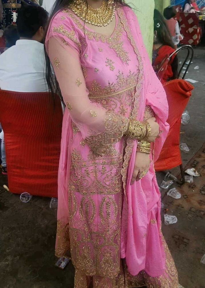 Pink Embroidered sharara set
