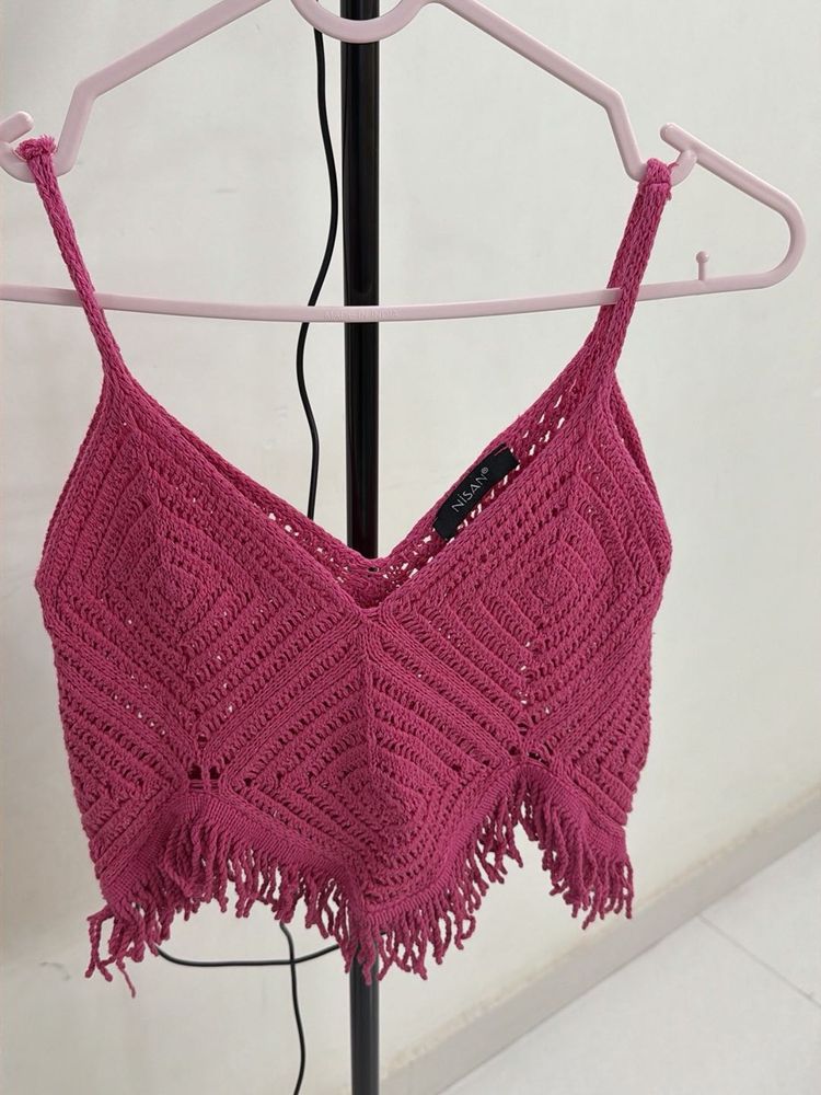 Boho Crochet Fringe Crop Top