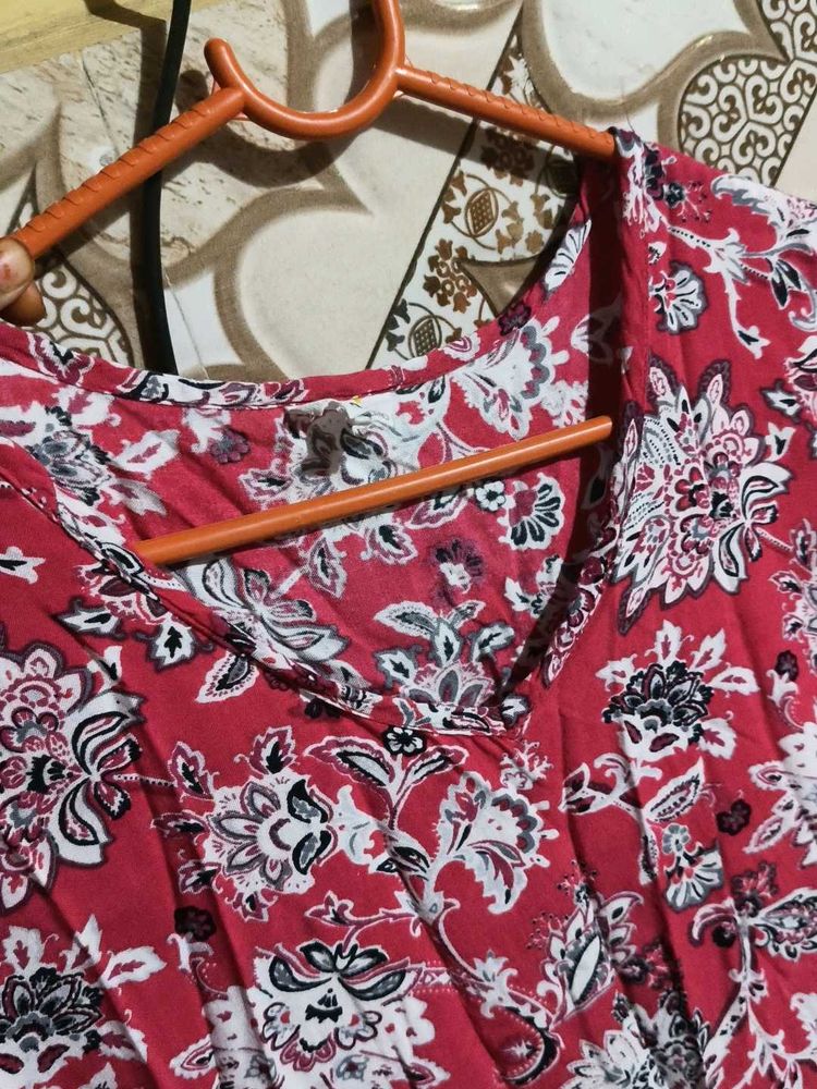 Pink anarkali set with white leggings