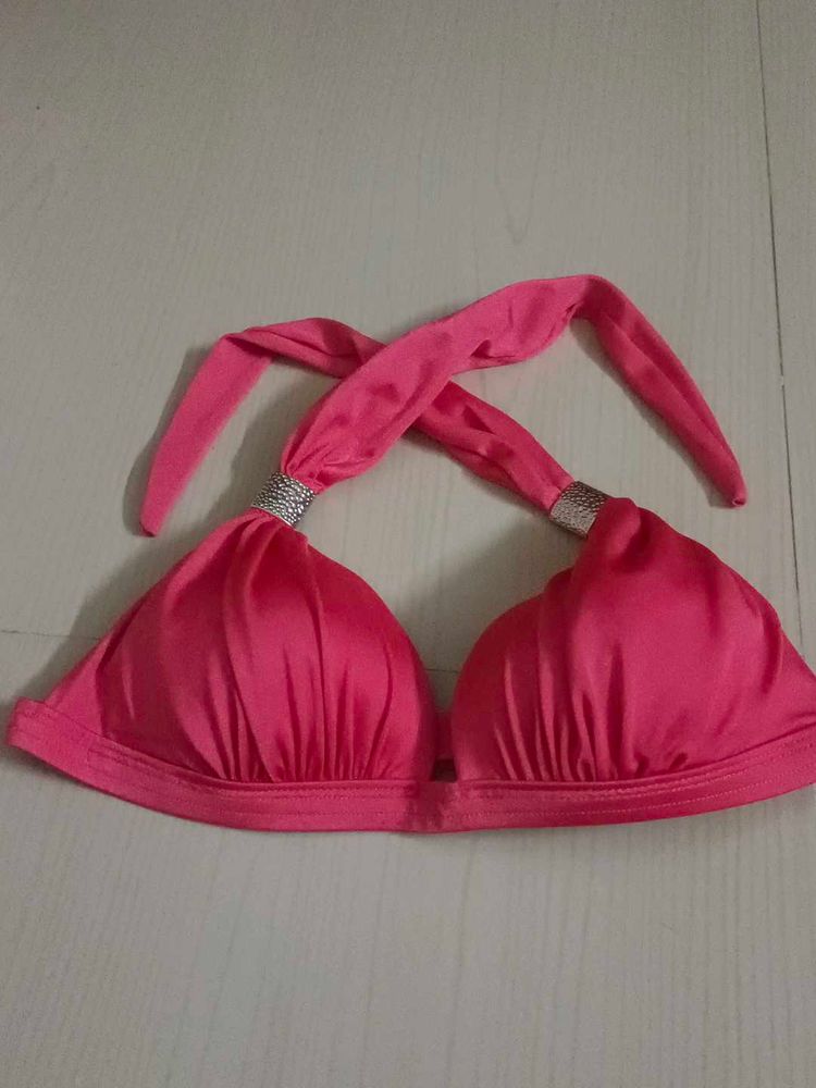 Bright Pink Bikini Top with Embellishments