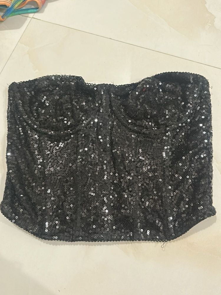 Sparkly Black Sequin Corset Top