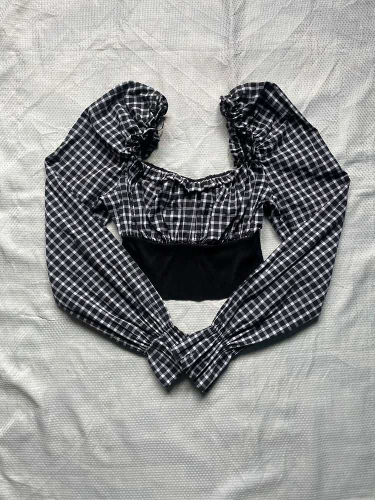 Zara Black and White Gingham Top