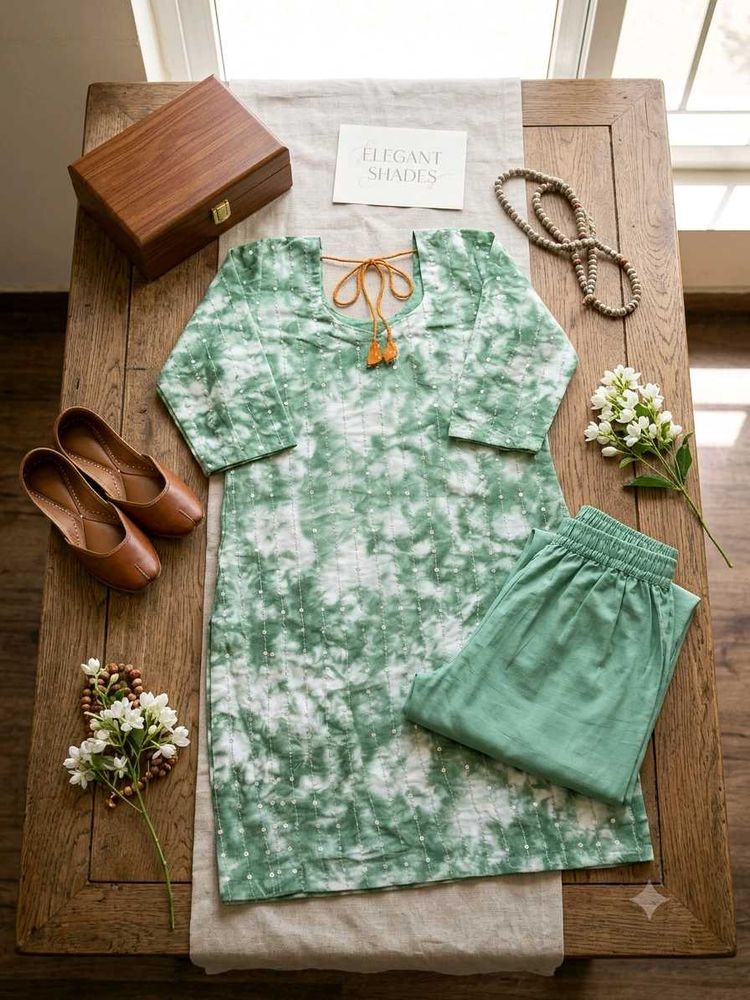 Green Tie-Dye Kurta Set