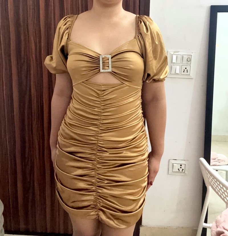Gold Ruched Bodycon Dress