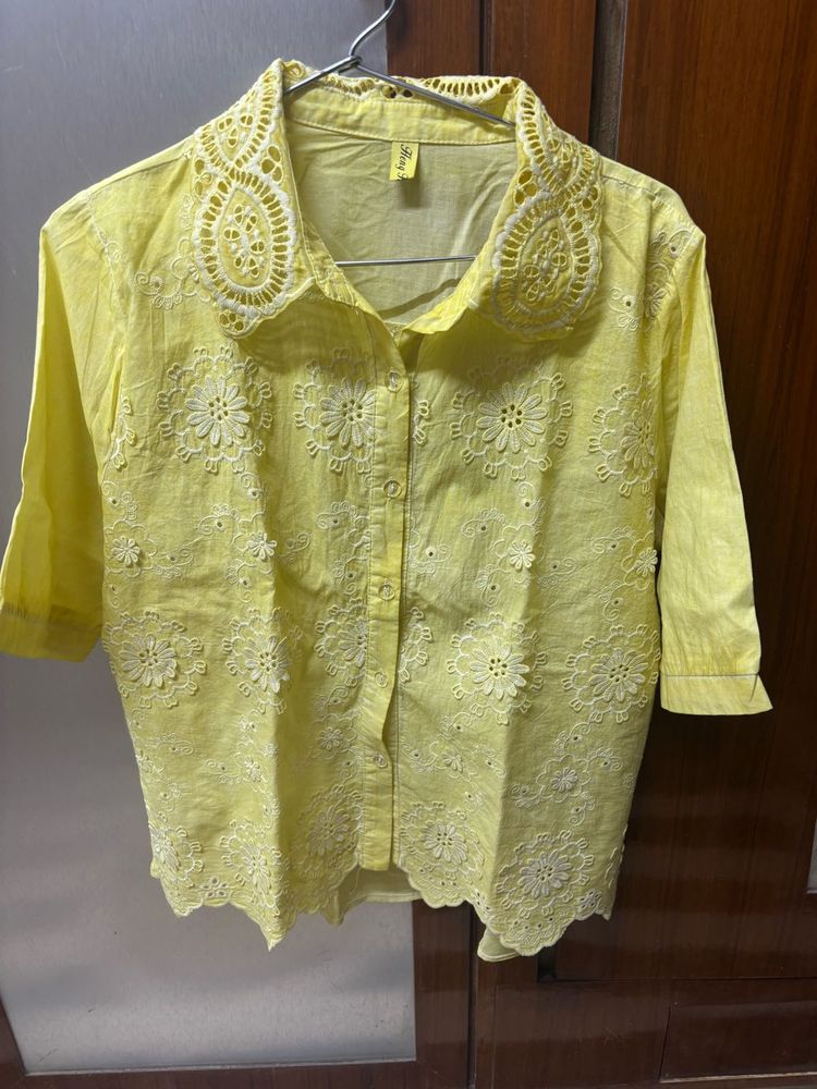 Yellow Embroidered Cotton Shirt
