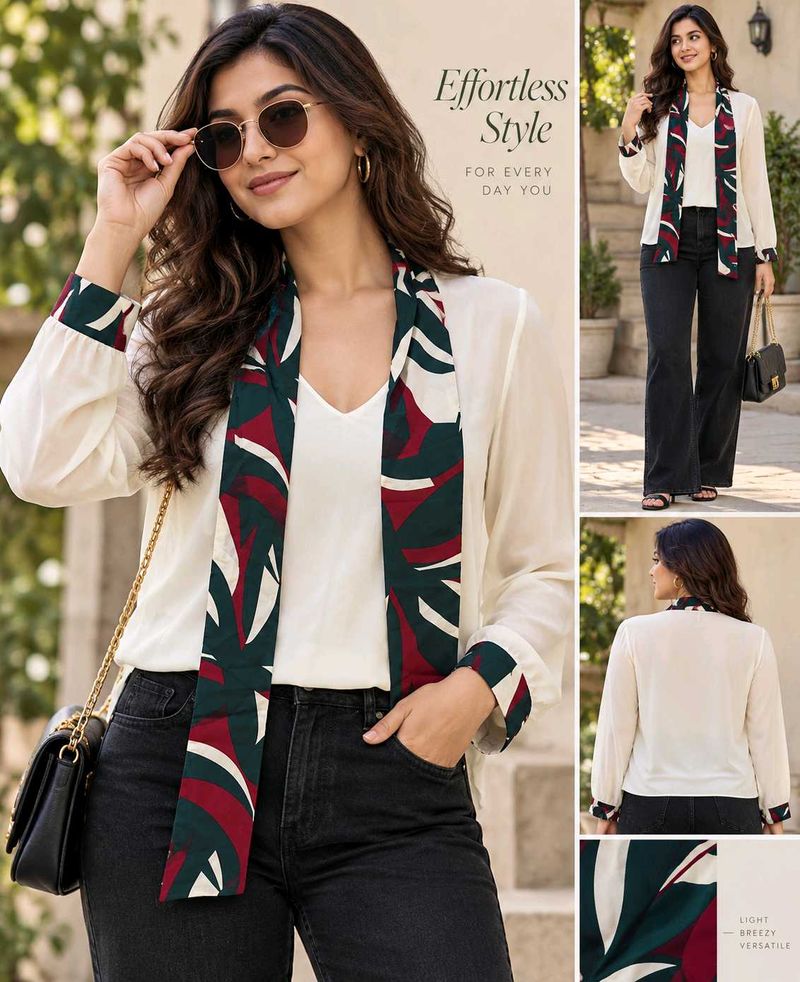 Elegant Women's White Blouse with Scarf Detail