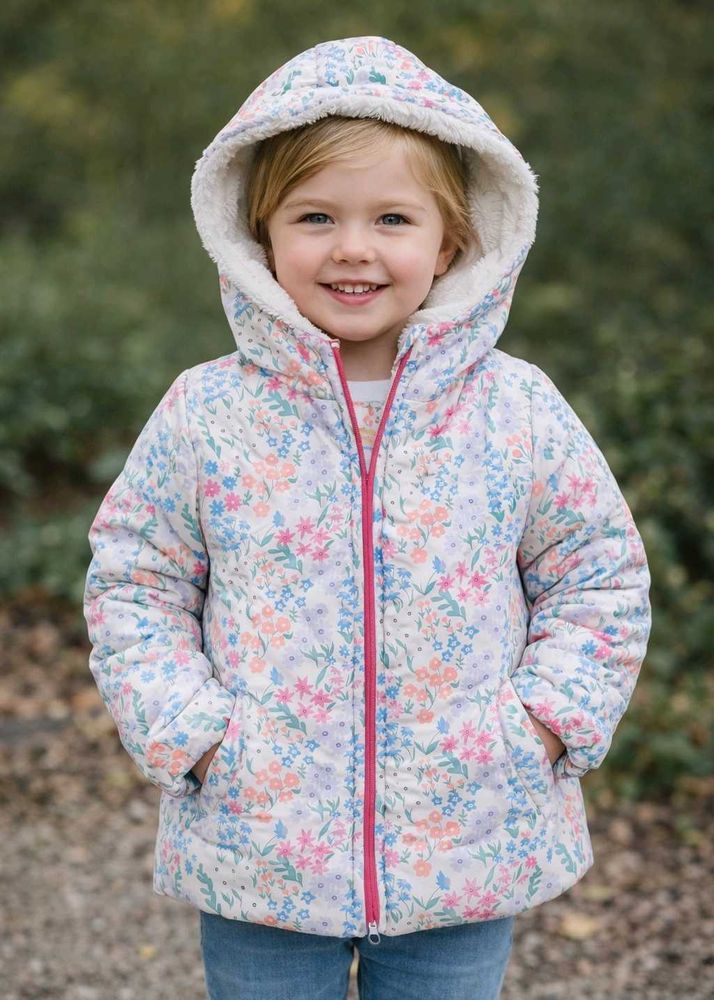 Girls Floral Print Hooded Jacket