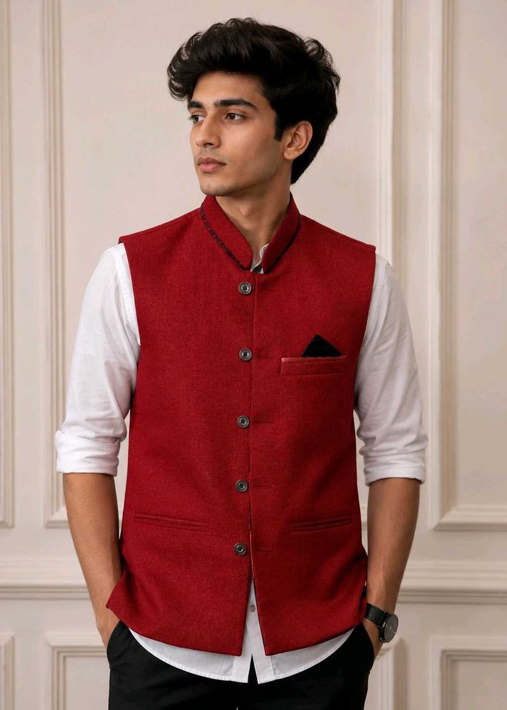Men's Red Nehru Jacket