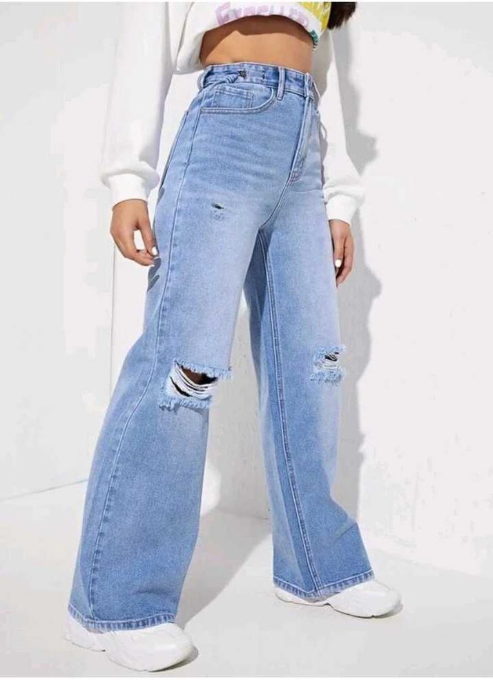 Light Wash Ripped Wide Leg Jeans