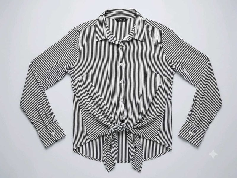 Striped Front Knot Button-Down Shirt