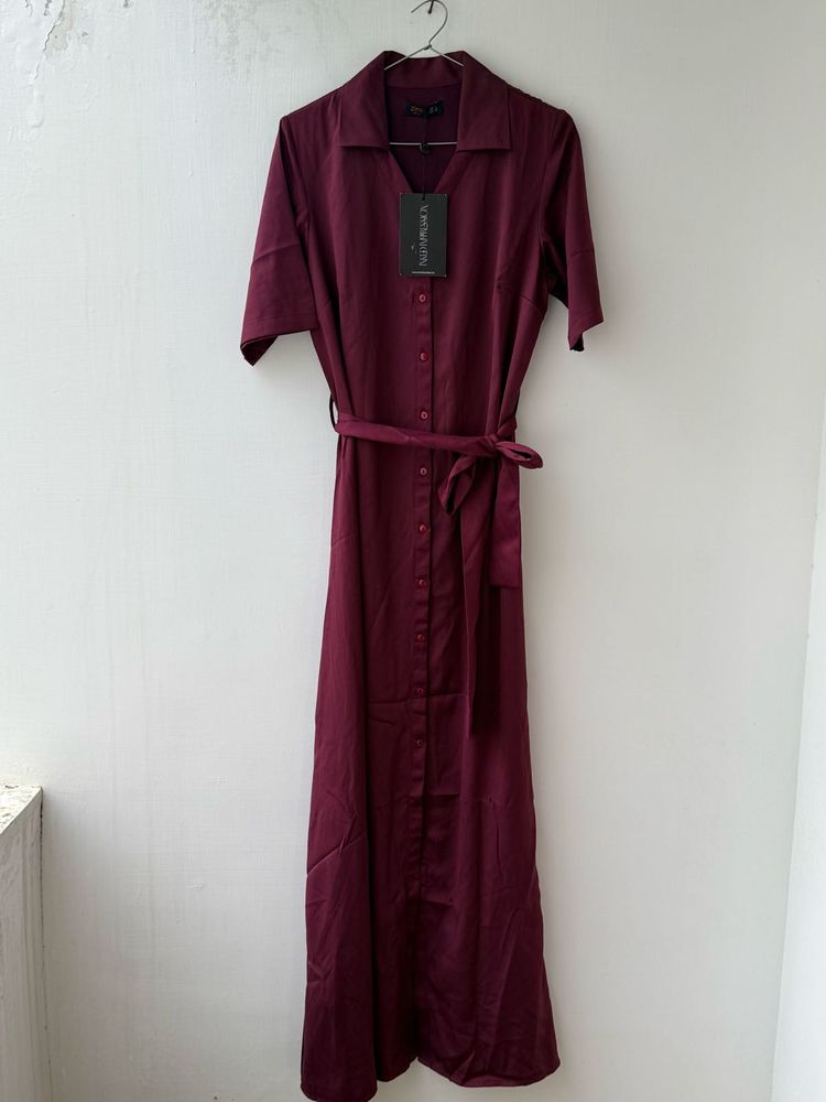 Burgundy Belted Maxi Dress
