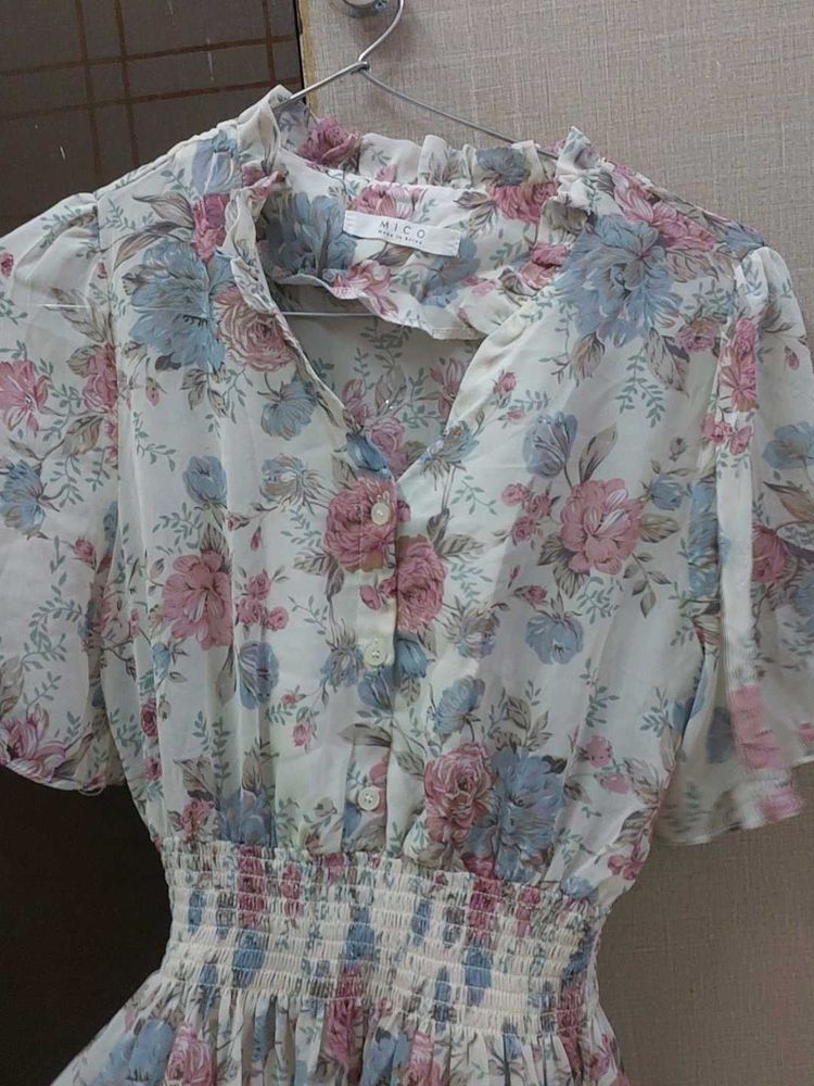 Floral Print Puff Sleeve Mini Dress
