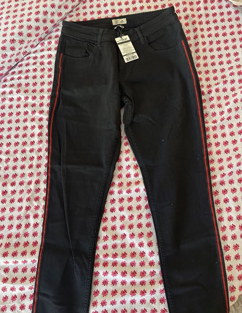 Black Jeans with Red Side Stripe