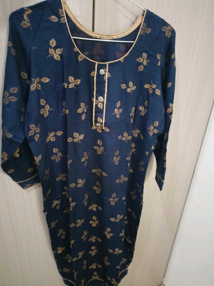 Navy Blue Floral Print straight women's Kurta