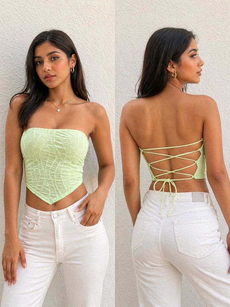 Green Lace Back Tube Top