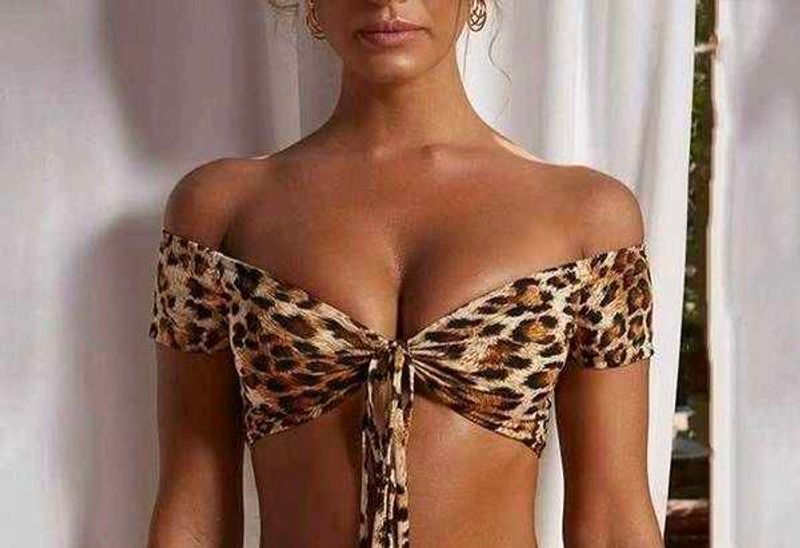 Leopard Print Off-Shoulder Bikini Top