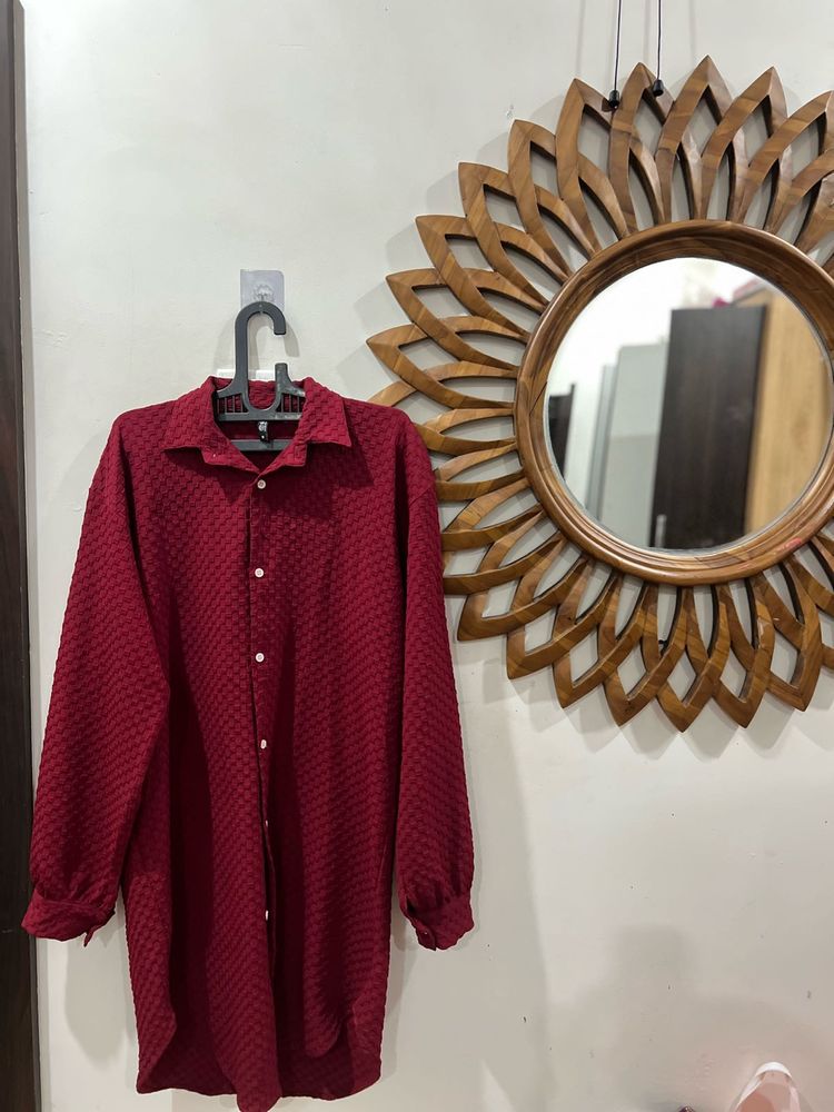 Maroon Textured Shirt Dress