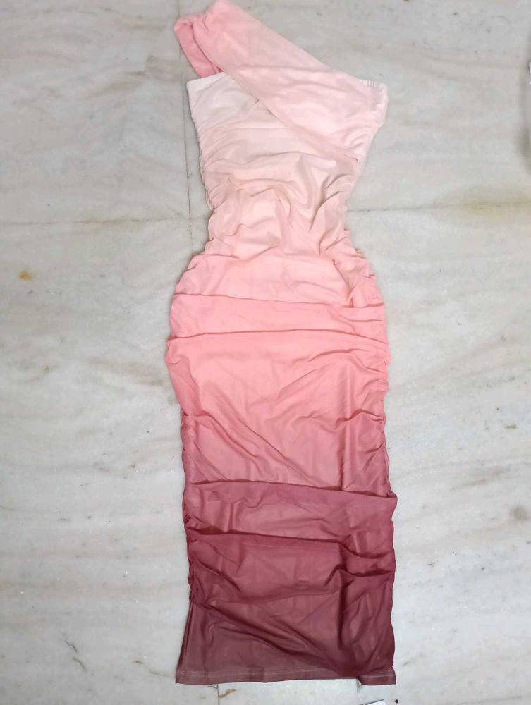 Ombre Ruched One-Shoulder Dress