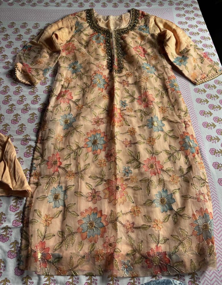 Peach Floral Kurta Set