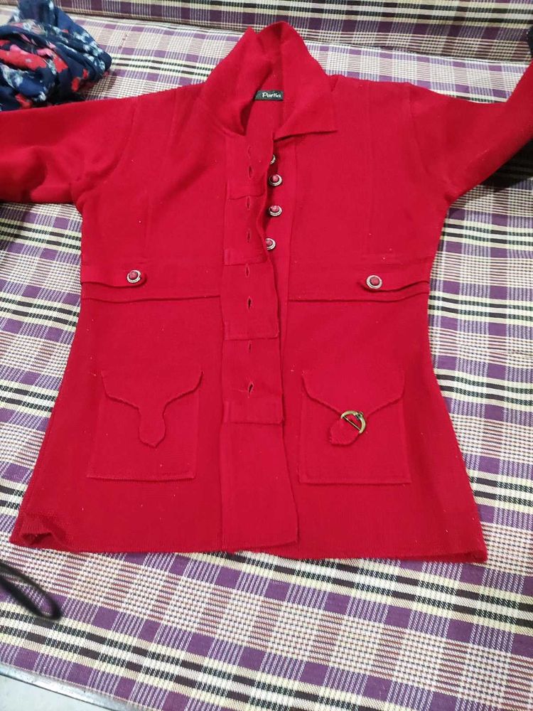 Red Button-Down Jacket