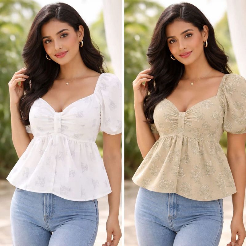 Stylish Puff Sleeve Peplum Top